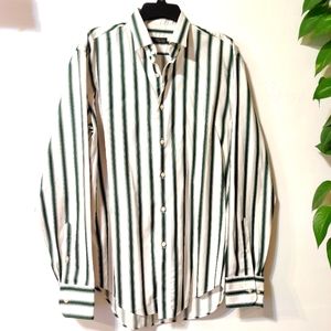 Zara Men's Slim Fit Stripe Long Sleeve Green Shirt Size XL